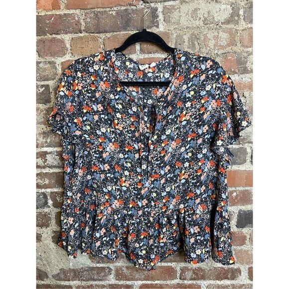 GAP Black Floral Peplum Blouse Women’s Size XL - Picture 3 of 9